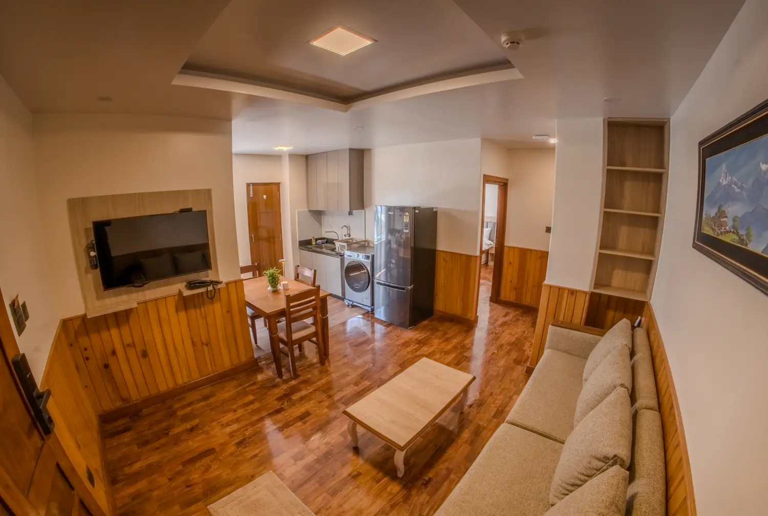 Living room with wood panelling